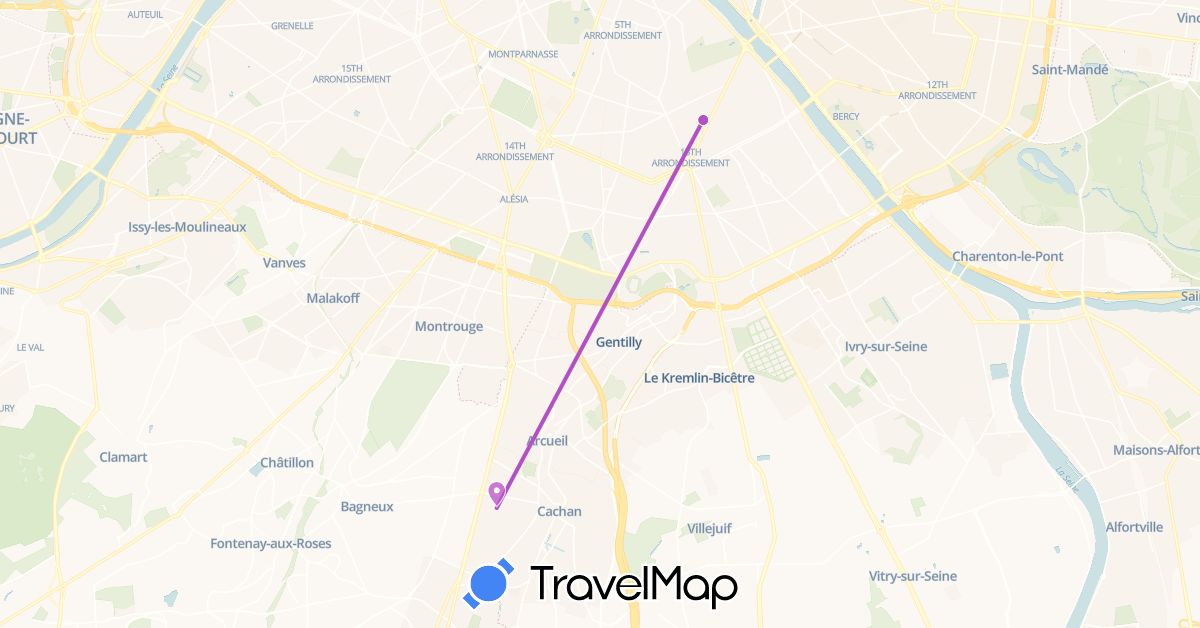 TravelMap itinerary: train in France (Europe)